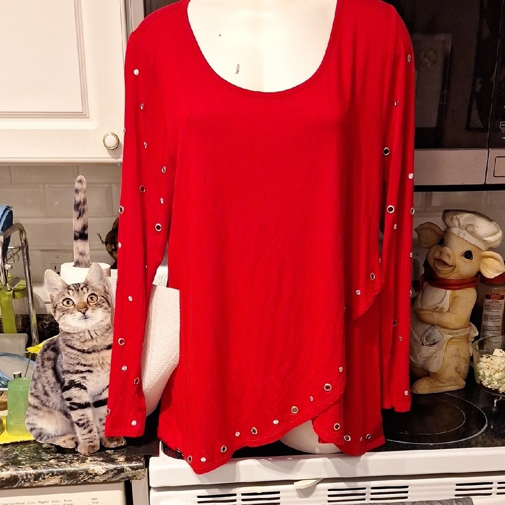 a Belldini Red Stretch Long Sleeve Plus Size Top 1X